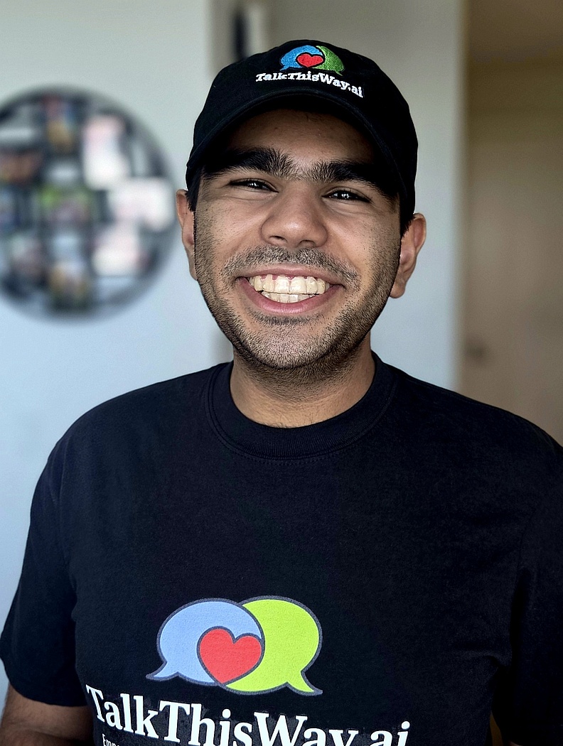 Danyal wearing TalkThisWay.ai merch